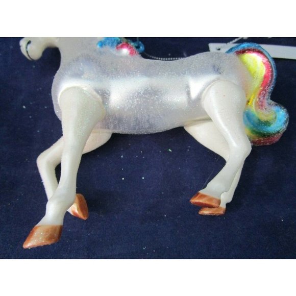 Unicorn Horse Rainbow Tail Mane Glitter Mercury Style Blown Glass Ornament New - Picture 11 of 11